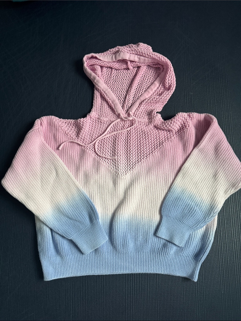 Spiritual Gangster Pink White Blue Ombre Knit Hoodie Sweater, Medium